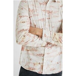 Desigual Mens Dress Button Up Shirt Trout Print Cream-M